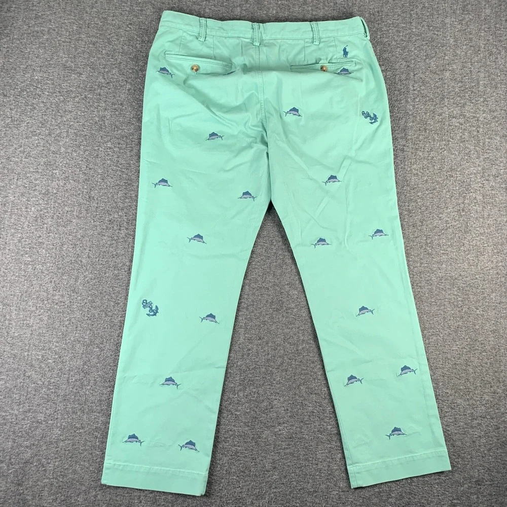 Polo Ralph Lauren Embroidered Pants Men 36x30 Marlin Fish Stretch Chino Nautical